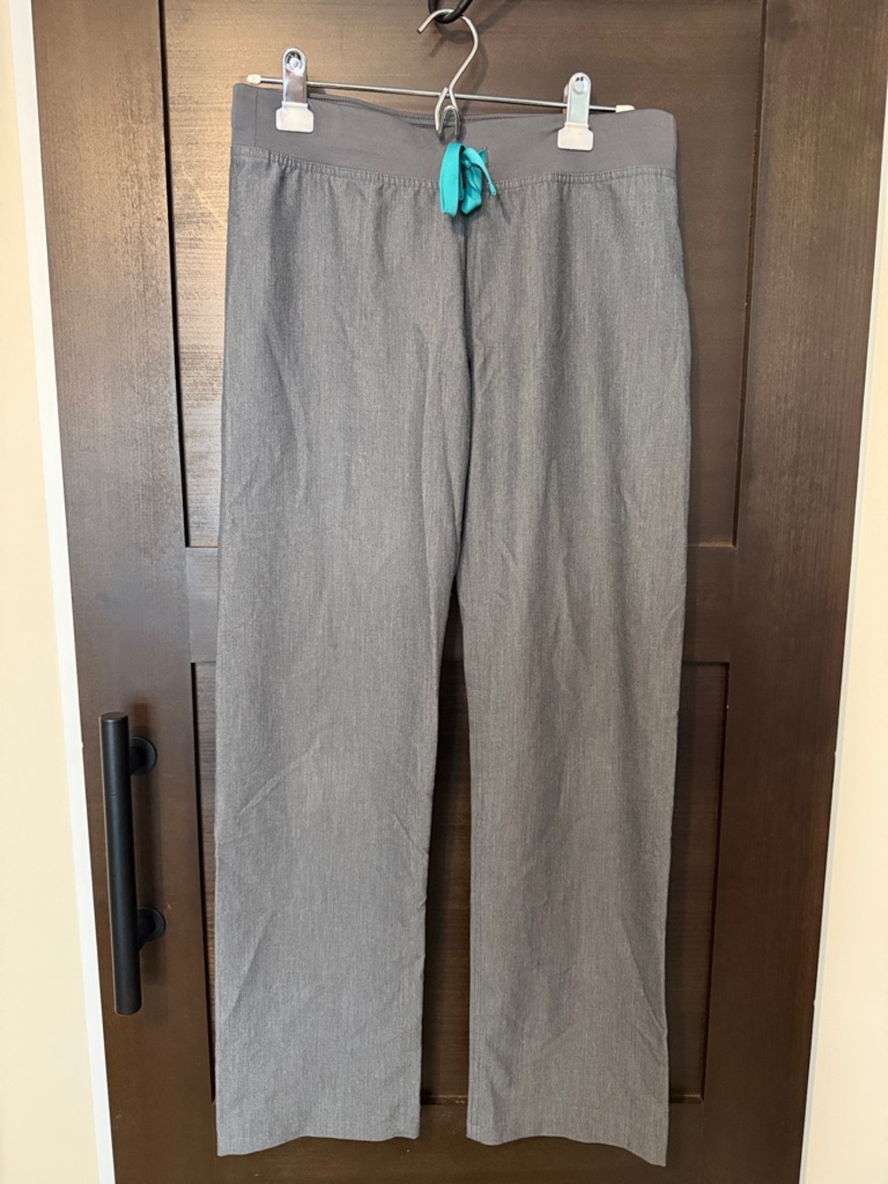 Figs Women's Gray Straight Leg Scrub Pants with Teal Drawstring